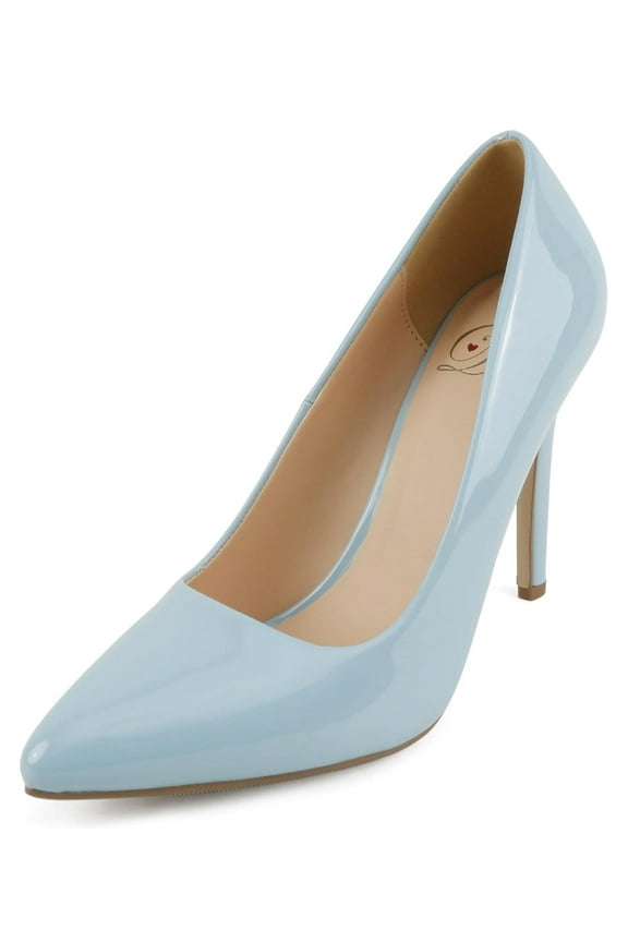Delicious Shoes Women Stiletto High Heel Classic Pumps Pointed Toe SCHEME-S Sky Light Blue Patent 5.5