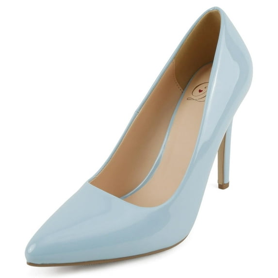 Delicious Shoes Women Stiletto High Heel Classic Pumps Pointed Toe SCHEME-S Sky Light Blue Patent 6.5