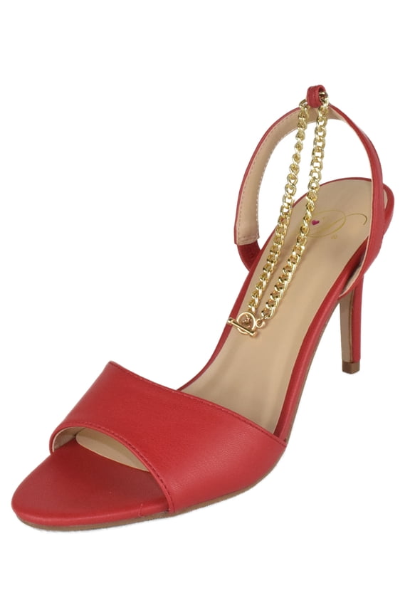 Delicious Shoes Women Stiletto High Heels Anklet Gold Chain Ankle Strap Open Peep Toe Duet-S Red 8