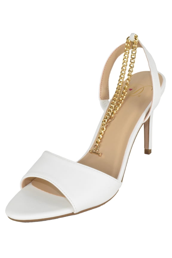 Delicious Shoes Women Stiletto High Heels Anklet Gold Chain Ankle Strap Open Peep Toe Duet-S White 10