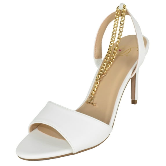 Delicious Shoes Women Stiletto High Heels Anklet Gold Chain Ankle Strap Open Peep Toe Duet-S White 9