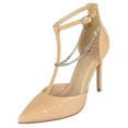 thumbnail image 1 of Delicious Shoes Women Stiletto High Heels Removable Anklet Silver Chain Ankle Strap Pointy Toe MESA-S Camel Nude Beige Patent 6, 1 of 3