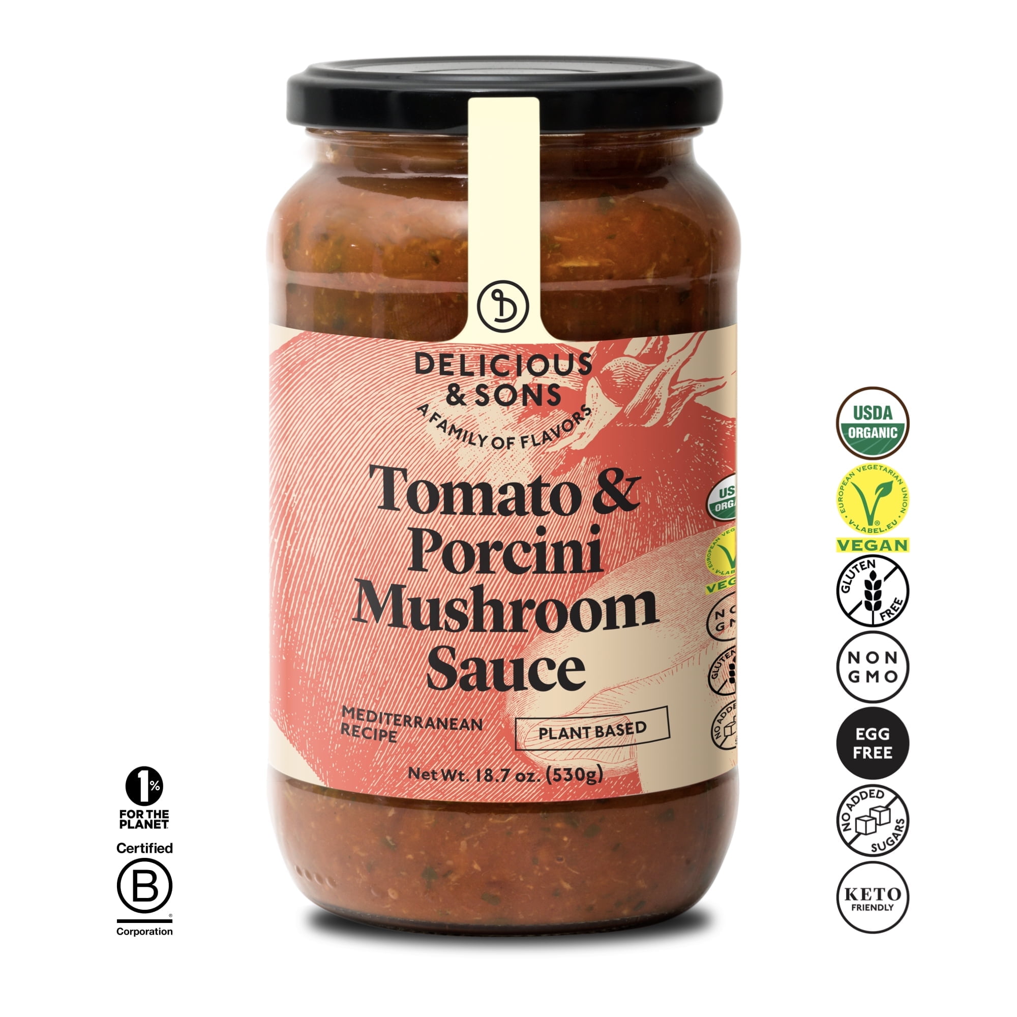 Delicious & Sons Organic Tomato & Porcini Mushroom Sauce, Authentic ...