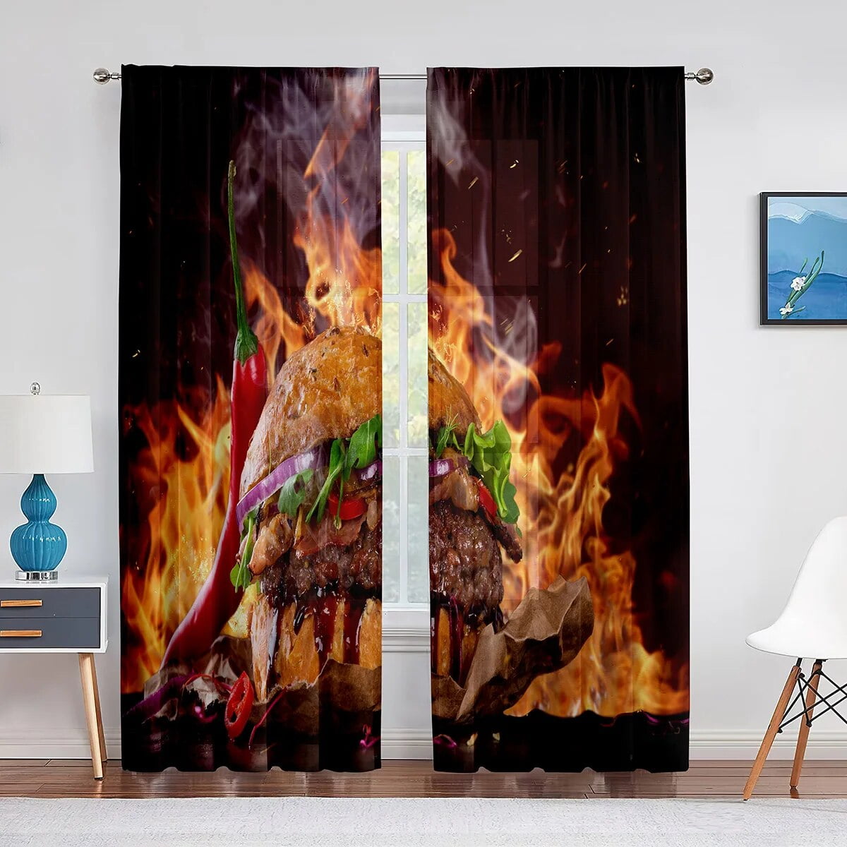 Delicious Steak Beef Food Tulle Curtains For Living Room Bedroom Decoration Modern Chiffon Sheer 4611