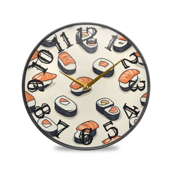 Delicious Sushi Wall Clock 12 Inch Silent Non Ticking Battery Operated Easy to Read for Kitchen Living Room