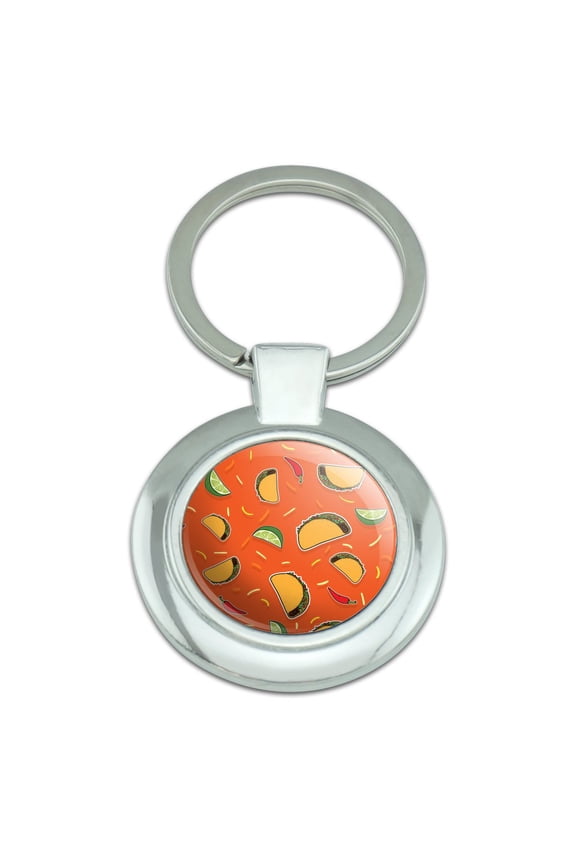 Delicious Taco Fiesta Pattern with Chili and Lime Keychain Classy Round Chrome Plated Metal