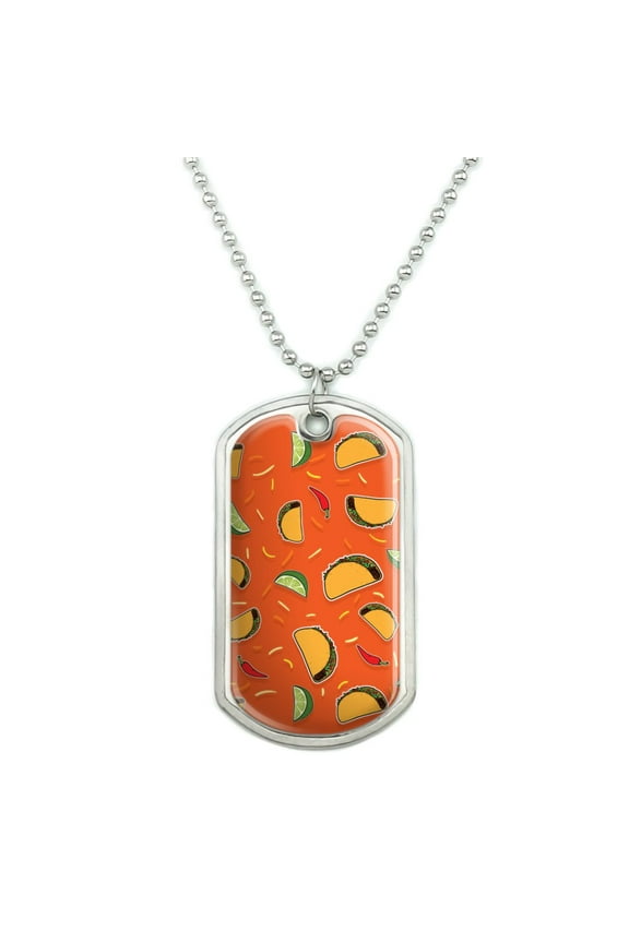 Delicious Taco Fiesta Pattern with Chili and Lime Military Dog Tag Pendant Necklace with Chain