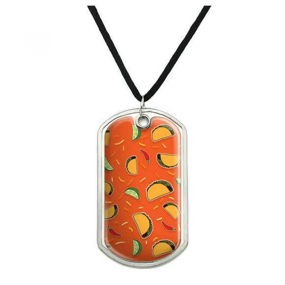 Delicious Taco Fiesta Pattern with Chili and Lime Military Dog Tag Pendant Necklace with Cord
