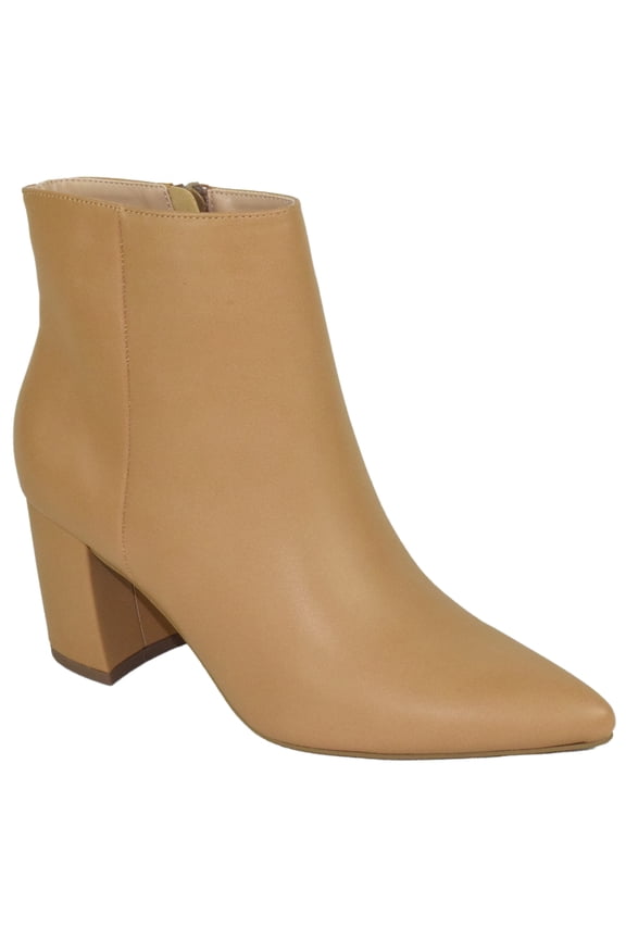 Delicious Women Ankle Boots Side Zipper Zip-Up Booties Block Heel Pointed Toe Hillary-H Beige Blond 7.5