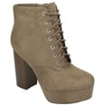thumbnail image 1 of Delicious Women Chunky Thick High Heels Ankle Boots Hidden Platform Lace Up Side Zipper Booties Faux Suede Erica-S Beige Taupe 7, 1 of 3
