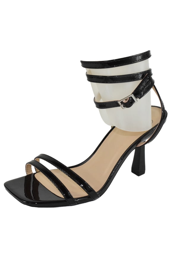 Delicious Women Heels Ankle Strap Open Toe Strappy Tie Leg Design OPAL-S Black Patent 8.5