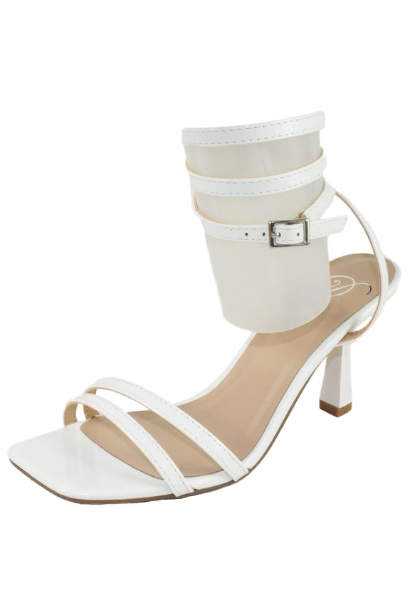 Delicious Women Heels Ankle Strap Open Toe Strappy Tie Leg Design OPAL-S White Cream Patent 10