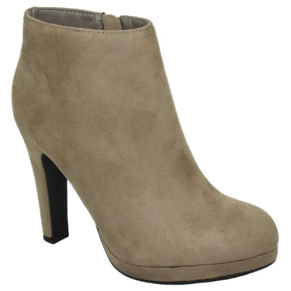 Delicious Women High Heels Ankle Boots Platform Side Zipper Booties Violin-S Beige Taupe 5.5