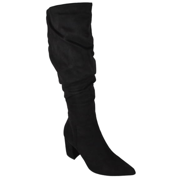 Delicious Women Knee High Slouchy Boots Side Zipper Chunky Thick Heels Pointed Toe GRAVITY-H Black Suede 8