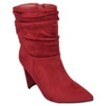 thumbnail image 1 of Delicious Women Mid-Calf Short Slouch Boots High Heels Side Zipper Booties Pointed Toe Public-S Cherry Red Suede 6.5, 1 of 3