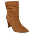 thumbnail image 1 of Delicious Women Mid-Calf Short Slouch Boots High Heels Side Zipper Booties Pointed Toe Public-S Hazel Tan Brown Suede 8, 1 of 3