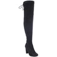 thumbnail image 1 of Delicious Women Over Knee Thigh High Boots Slip-On Chunky Thick Heels Back Lace-Up SNIVY-AH Black Suede 5.5, 1 of 5