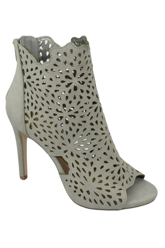 Delicious Women Stiletto Thin Skinny High Heels Back Zipper Peep Toe Caged Cut Out Gladiator Style Lace Up FATINA-S Stone Gray 5.5