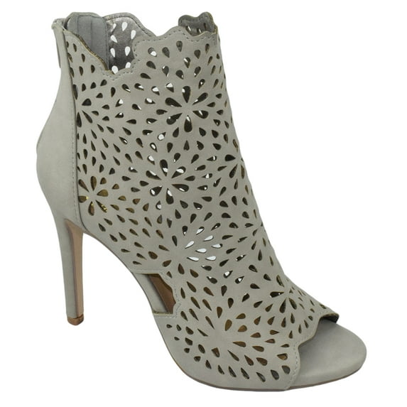 Delicious Women Stiletto Thin Skinny High Heels Back Zipper Peep Toe Caged Cut Out Gladiator Style Lace Up FATINA-S Stone Gray 8