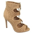 thumbnail image 1 of Delicious Women Stiletto Thin Skinny High Heels Back Zipper Peep Toe Caged Cut Out Gladiator Style Lace Up Yuta-S Sand Beige Tan 6, 1 of 3