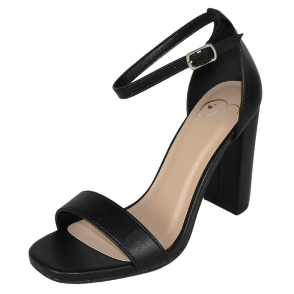 Delicious Women Thick Block Chunky High Heels Ankle Strap Open Peep Toe Reseda-S Black PU 8.5