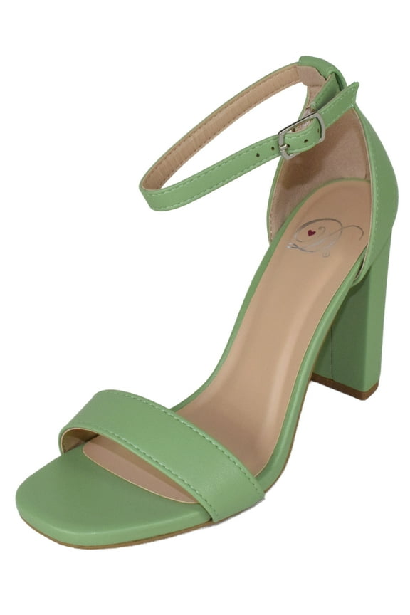 Delicious Women Thick Block Chunky High Heels Ankle Strap Open Peep Toe Reseda-S Light Green Mint 6