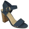 thumbnail image 1 of Delicious Women Thick Block Chunky High Heels Ankle Strap Open Peep Toe Studded Buckled Urkel-S Dark Blue 10, 1 of 3