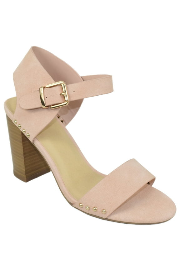 Delicious Women Thick Block Chunky High Heels Ankle Strap Open Peep Toe Studded Buckled Urkel-S Mauve Pink 7.5