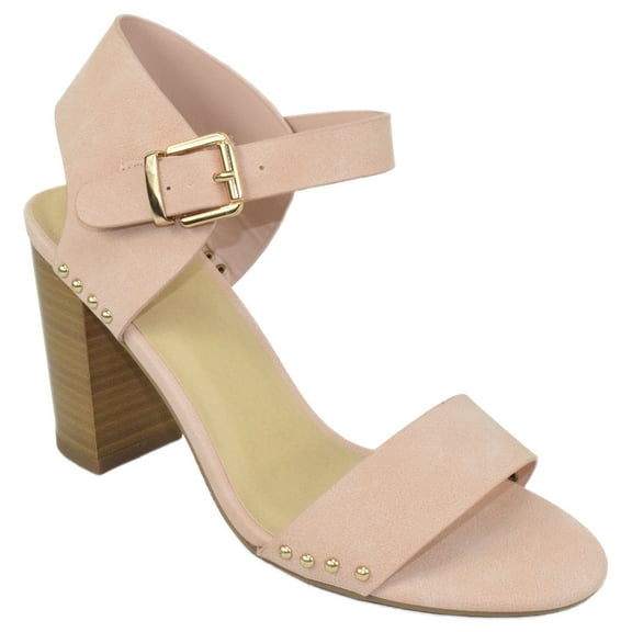 Delicious Women Thick Block Chunky High Heels Ankle Strap Open Peep Toe Studded Buckled Urkel-S Mauve Pink 8