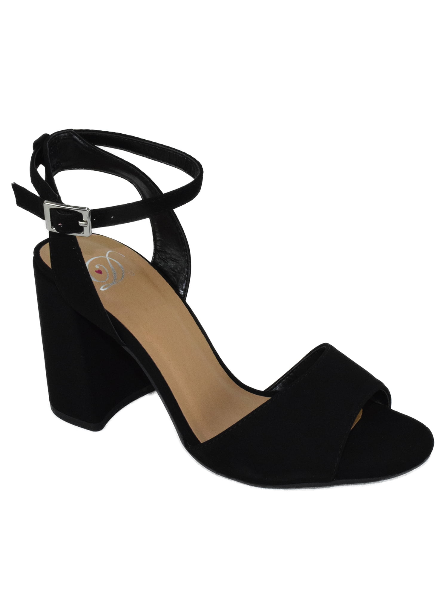 Thick strap top black heels