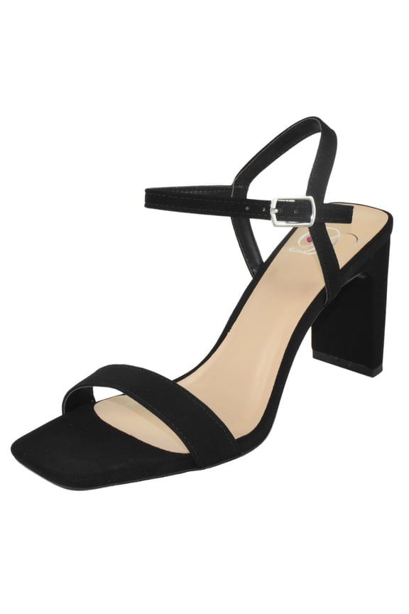 Delicious Women Thick High Heels Ankle Straps Open Peep Toe VESTIA-H Black Nubuck 6.5