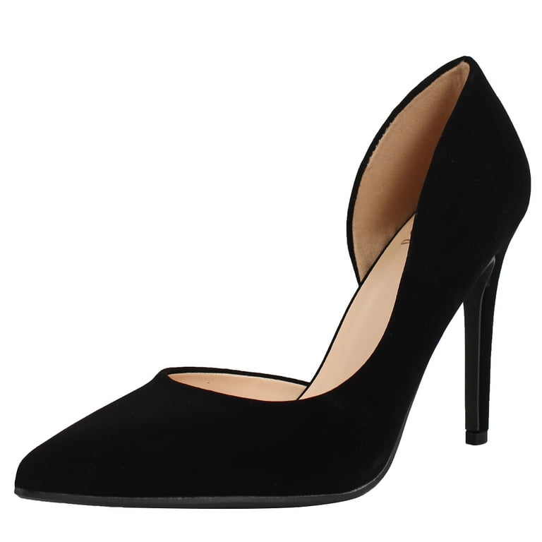 womens black dress heels Delicious Women's Pointed Toe Side Cut Out Heel Pump, , 6.5 M US black formal heels