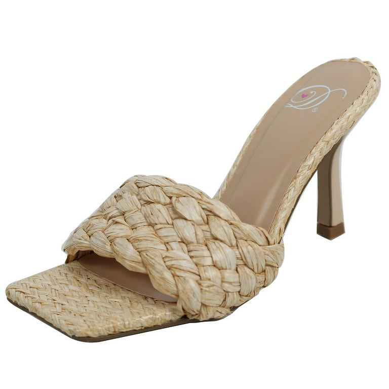 Delicious Women s Raffia Braided Square Toe Stiletto Heels Color Natural Size 5.5 Walmart