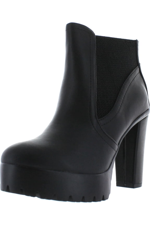 Delicious Women's Semper Faux Leather Closed Toe Elastic Side Panel Lug Platform High Heels Ankle Bootie