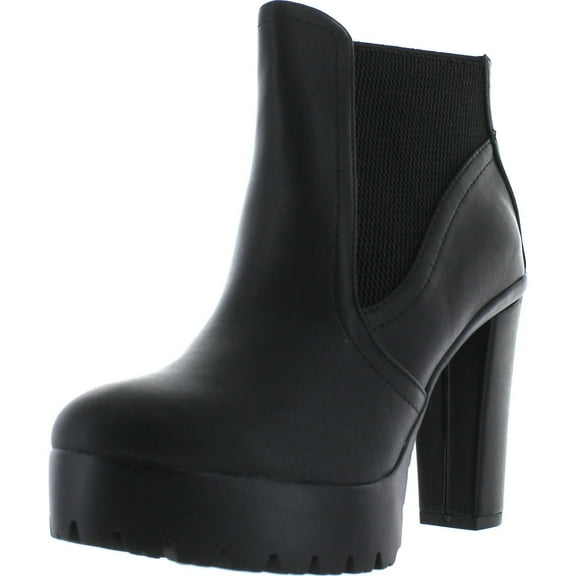 Delicious Women's Semper Faux Leather Closed Toe Elastic Side Panel Lug Platform High Heels Ankle Bootie