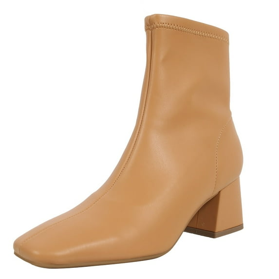 Delicious Women's Square Toe High Top Mid Block Heel Ankle Bootie, Camel , 6 M US