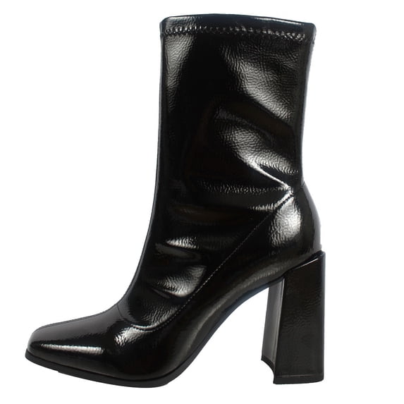 Delicious Women's Square Toe Mid Calf Block Heel Ankle Bootie, Black , 10 M US