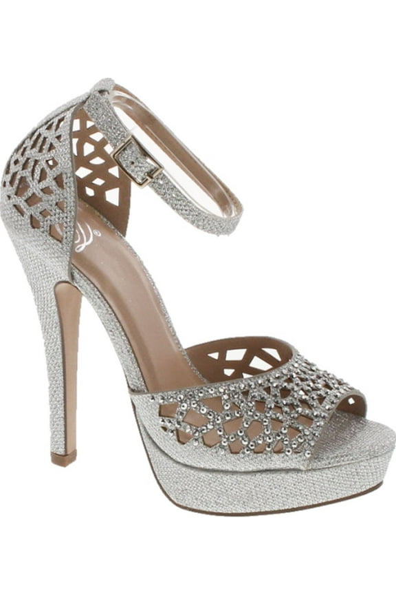 Delicious Womens Cadence Metallic High Heel Rhinestone Dress Party Shoes