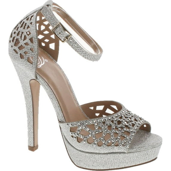 Delicious Womens Cadence Metallic High Heel Rhinestone Dress Party Shoes