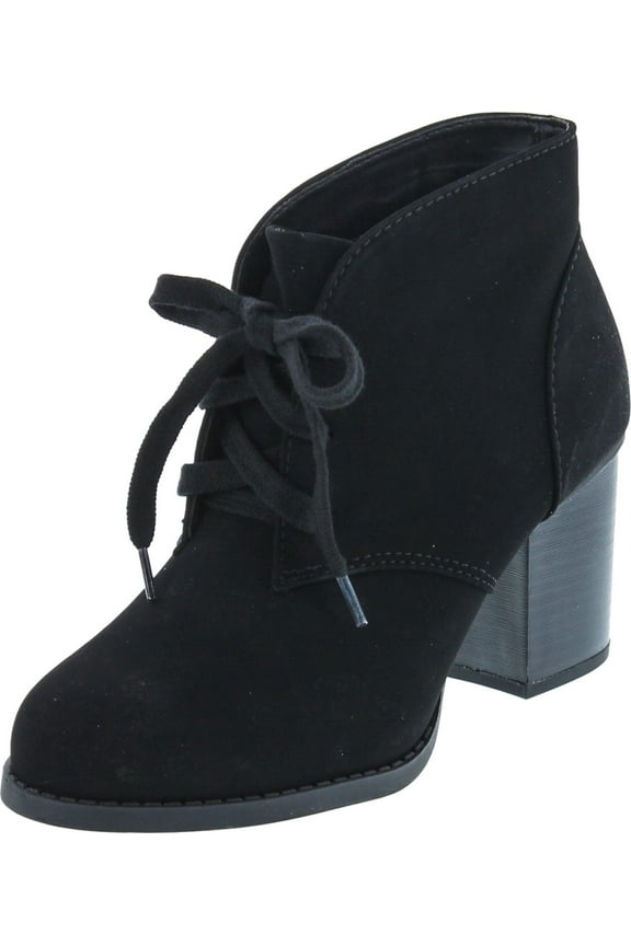 Delicious by Soda Women's Ripley Sueded Lace Up Chunky Stacked Heel Ankle Bootie