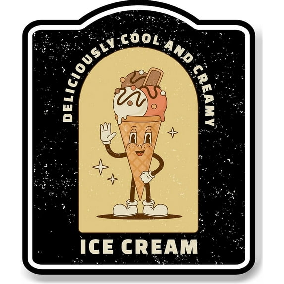 Deliciously Cool Creamy Ice Cream Vintage BLACK Aluminum Composite Sign 15''x18''