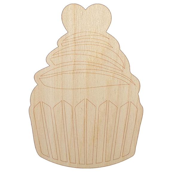 Deliciously Sweet Chocolate Cupcake with Heart Wood Shape Unfinished Piece Cutout Craft DIY Projects - 6.25 Inch Size - 1/4 Inch Thick