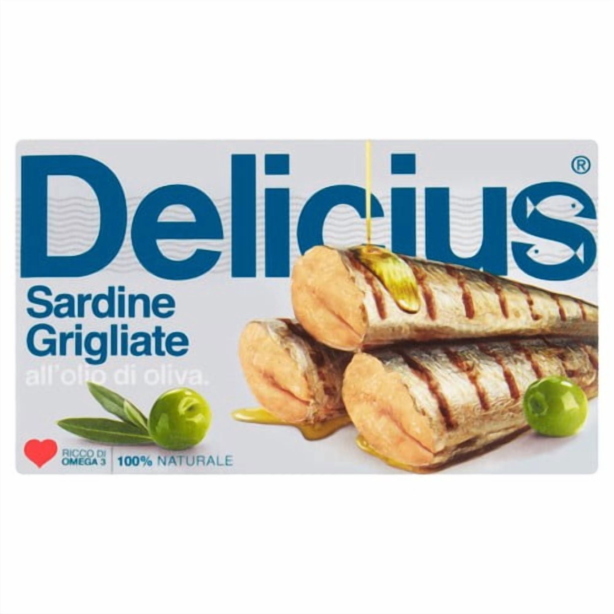 Delicius Grilled Sardines in Olive Oil 90g, British Import (Pack of 3)