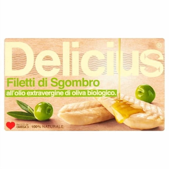 Delicius Mackerel Fillets in Organic Extra Virgin Olive Oil 90g, British Import (Pack of 3)