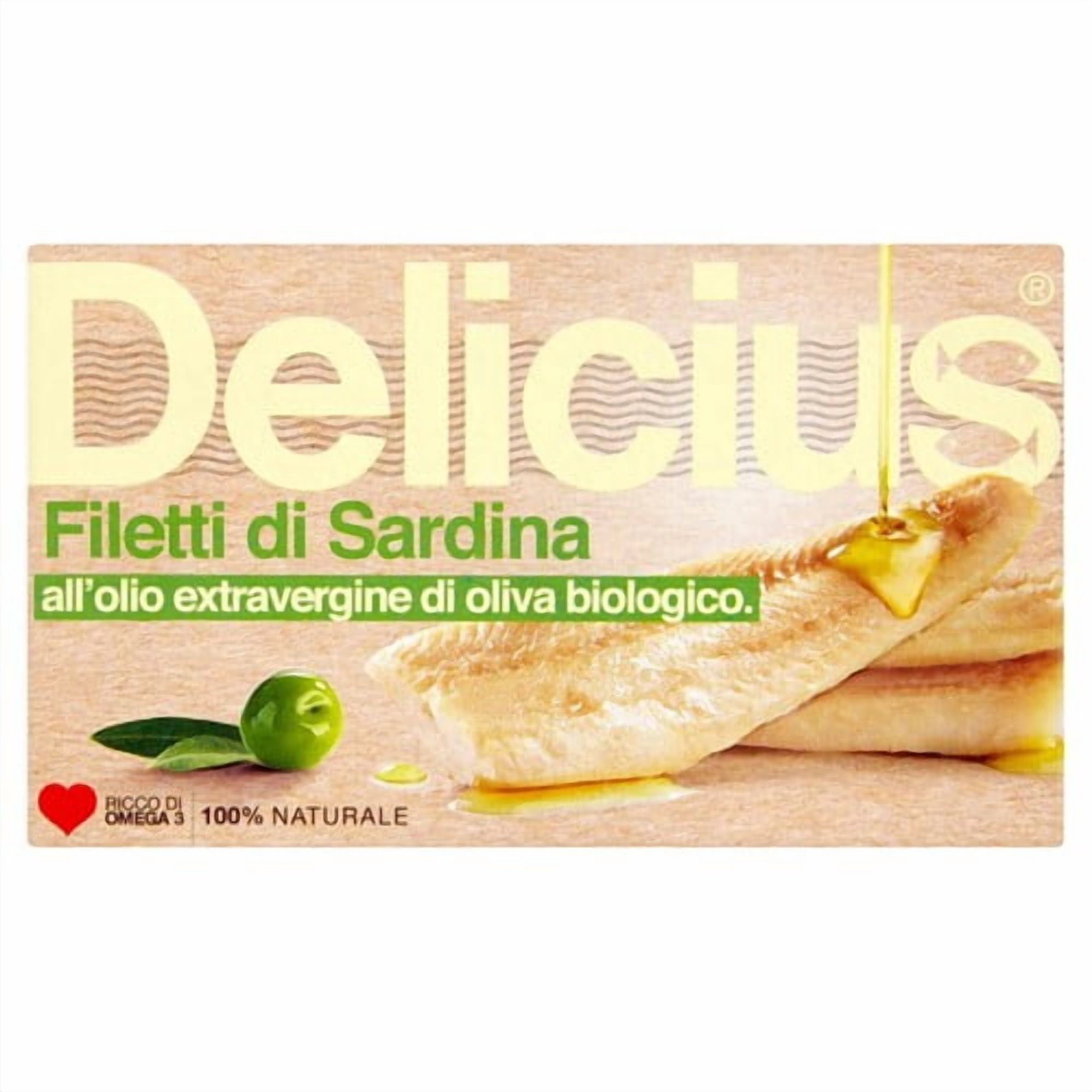 Delicius Sardine Fillets in Organic Extra Virgin Olive Oil 90g, British Import (Pack of 3)