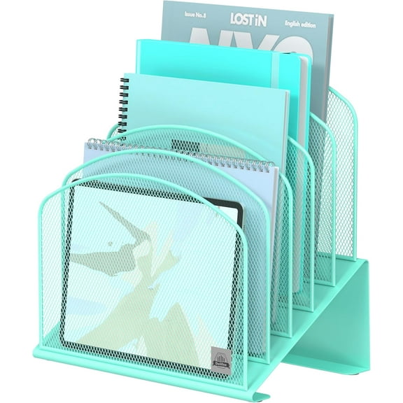 Delifox Inclined Desk File Organizer,Vertical File Folder Holder Stand Metal Rack File Sorter for Office Classroom Desktop Organization