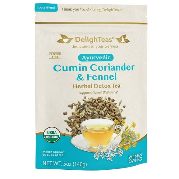 DelighTeas Ayurvedic CCF Tea - Cumin, Coriander, Fennel Detox Tea - Enhances Nutrient Absorption (Loose Tea, 60 Servings, 5 oz.)