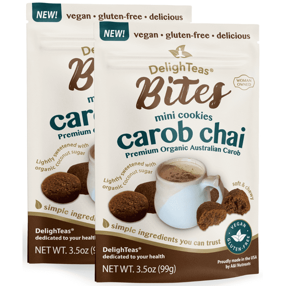 DelighTeas Carob Chai Mini Cookies | Gluten Free, Vegan Healthy Snack | Pack of 2 (17 Cookies Each)