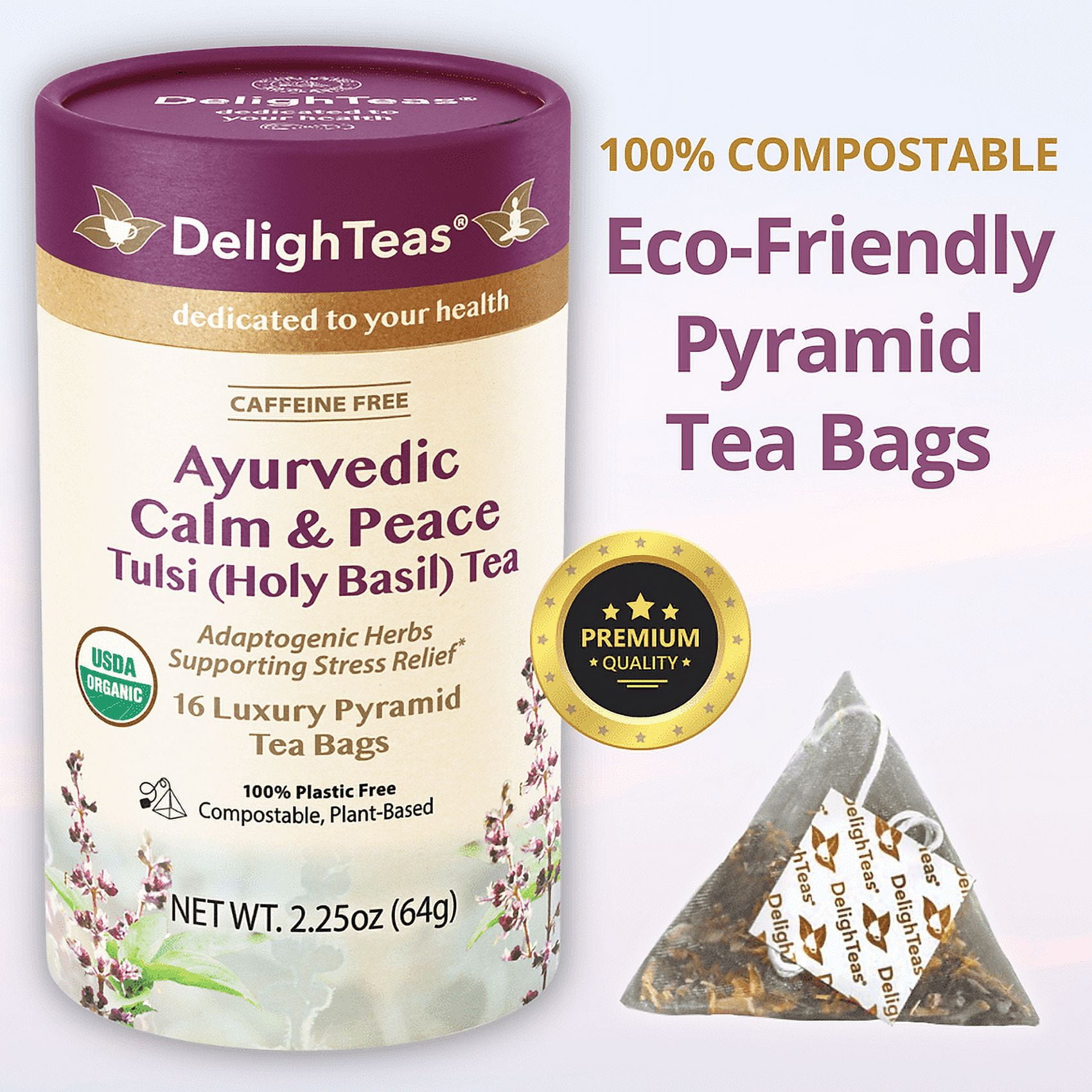 DelighTeas Organic Tulsi Holy Basil Tea Bags Adaptogens Vegan