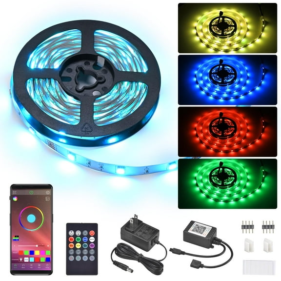 Delight 16.4 Ft LED Strip Light Music Sync Bluetooth APP Remote RGB Color TV Backlight Parties Room Kitchen Holiday